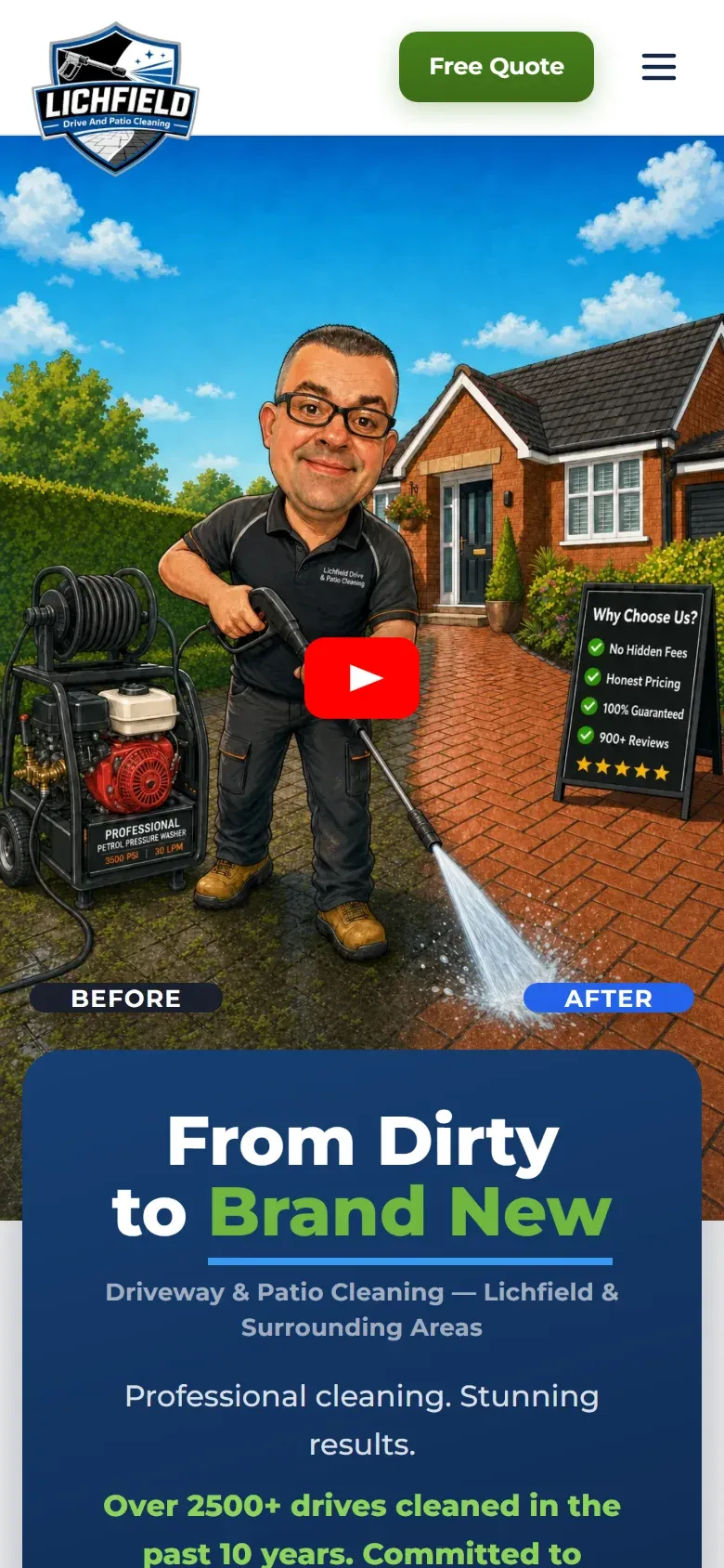 The home page on a phone, with before and after labels
