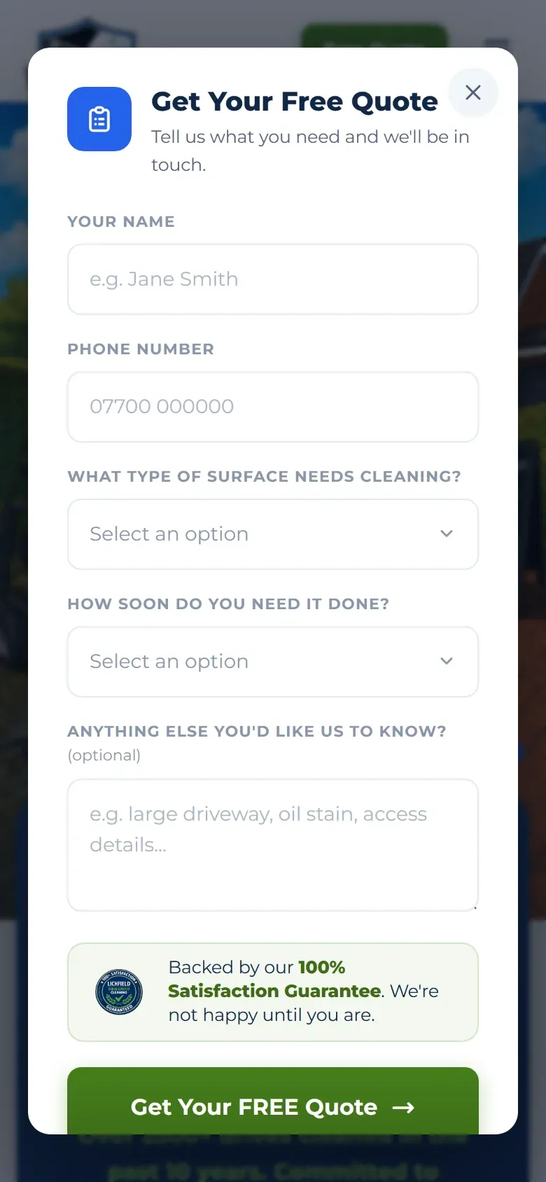 The quote popup on a phone