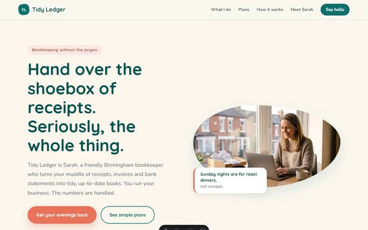 Tidy Ledger Bookkeeping, a sample bookkeeper website