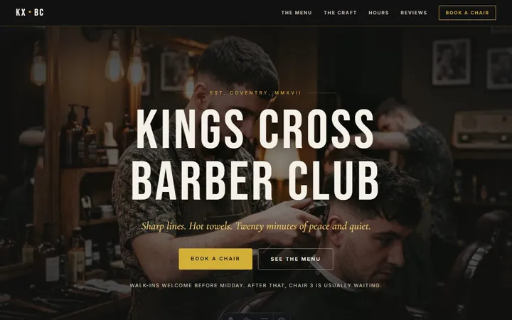 Kings Cross Barber Club, a sample barber website