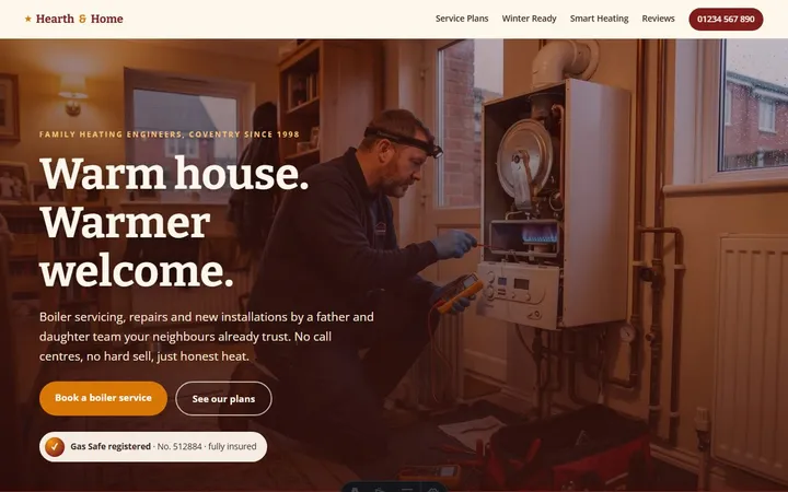 Hearth & Home Heating, a sample heating engineer website