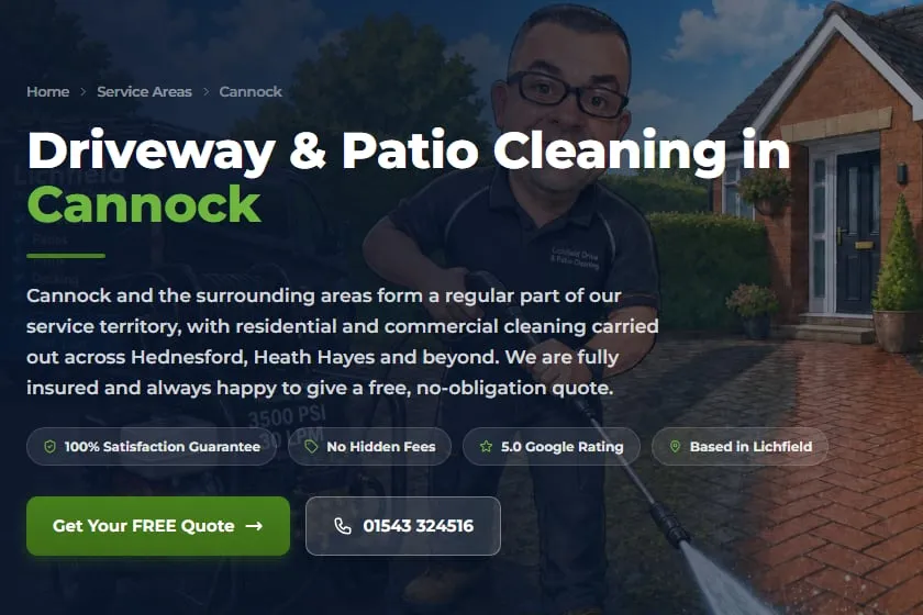 Live location page for driveway and patio cleaning in Cannock on the Lichfield Drive & Patio Cleaning website