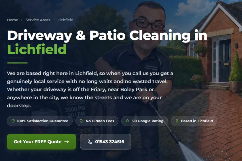 Live location page for driveway and patio cleaning in Lichfield on the Lichfield Drive & Patio Cleaning website