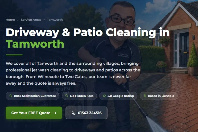 Live location page for driveway and patio cleaning in Tamworth on the Lichfield Drive & Patio Cleaning website