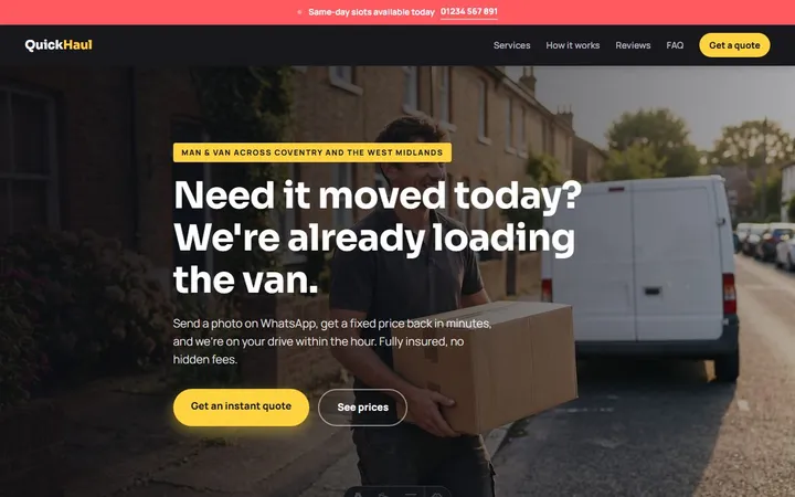 QuickHaul Man & Van, a sample man & van website