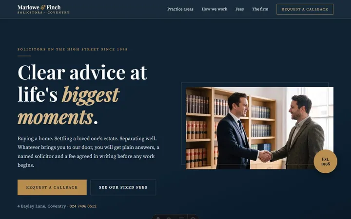 Marlowe & Finch Solicitors, a sample solicitor website