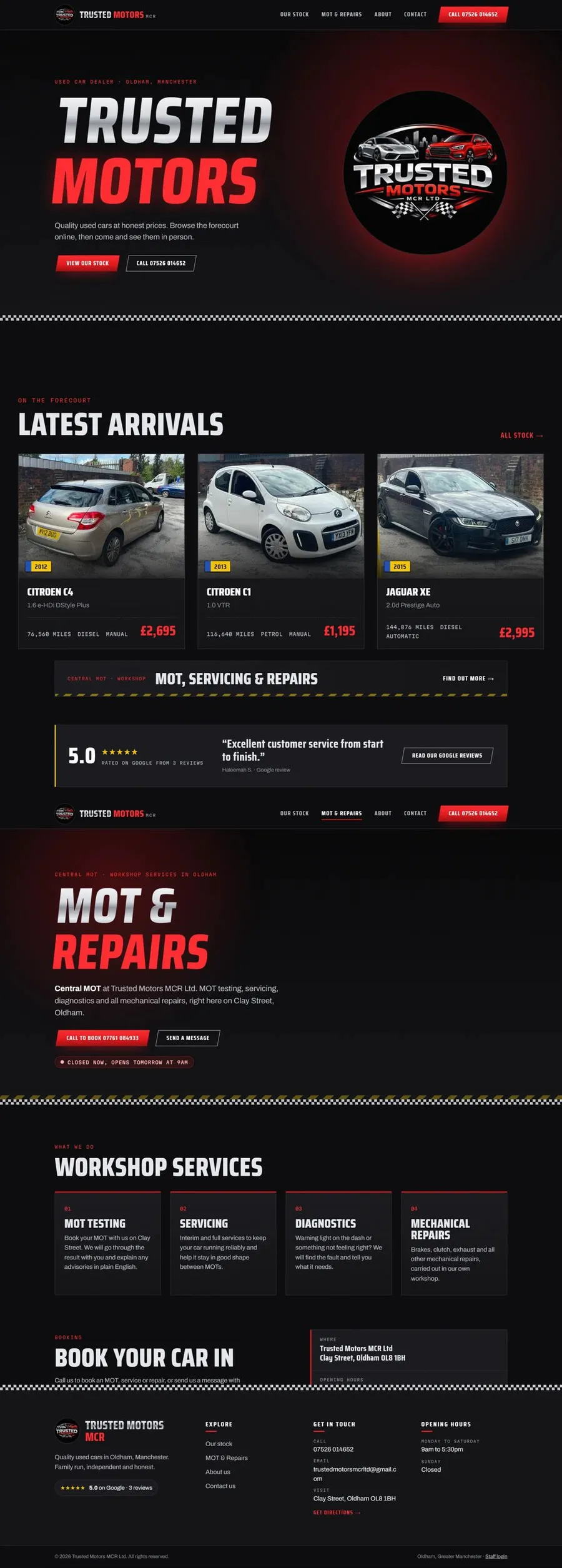 Full page of the Trusted Motors MCR website