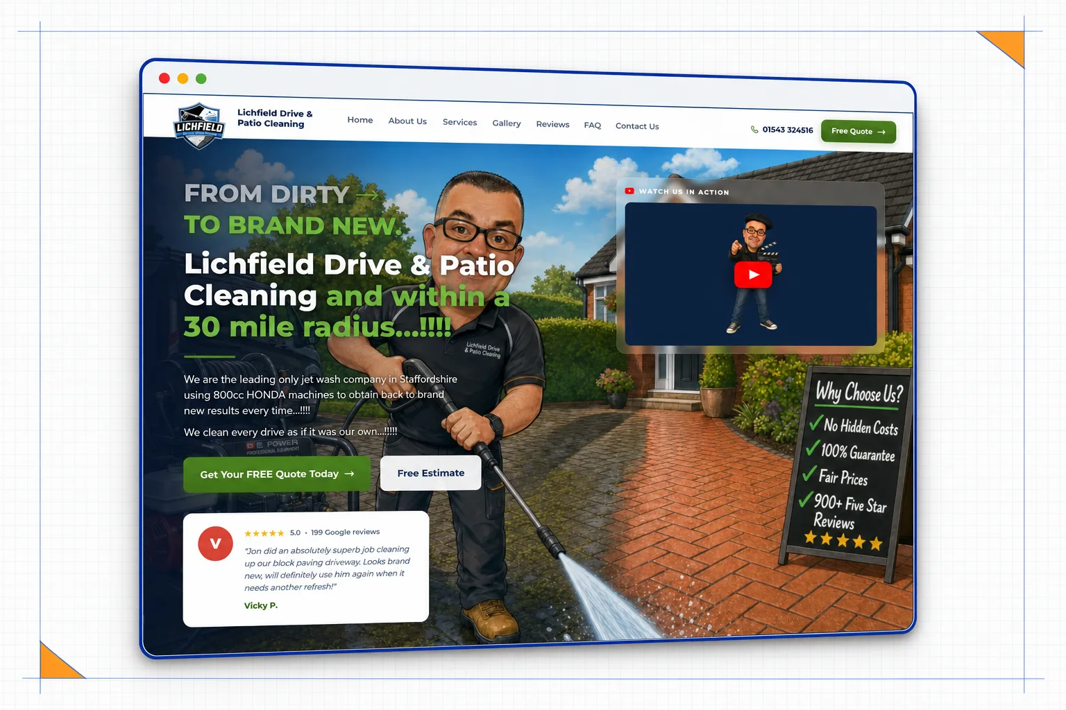 Lichfield Drive and Patio Cleaning website shown in a browser mockup